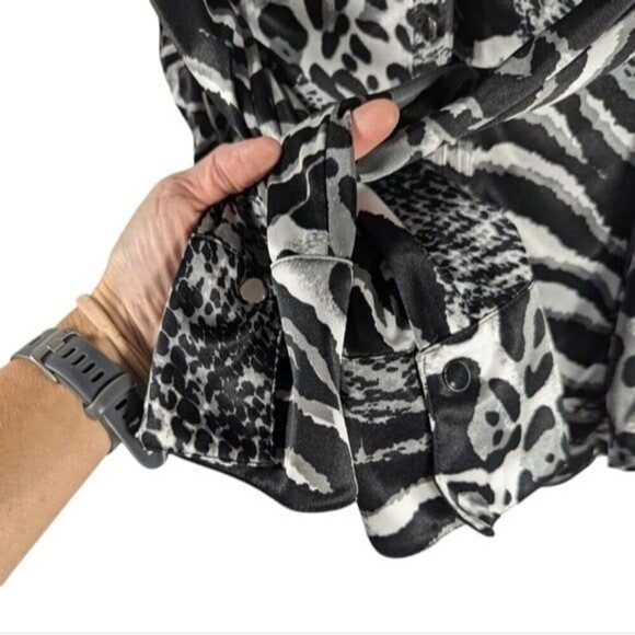 Vintage Cache Animal Print Satin Blouse L – Y2K Glam Rock Street Style Top - Picture 7 of 10